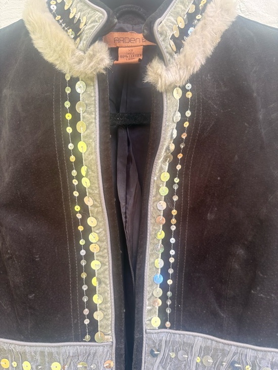 Vintage 90s ARDEN B Black Suede Leather Silver Embellished Maxi Coat Jacket.XS - Picture 3 of 5
